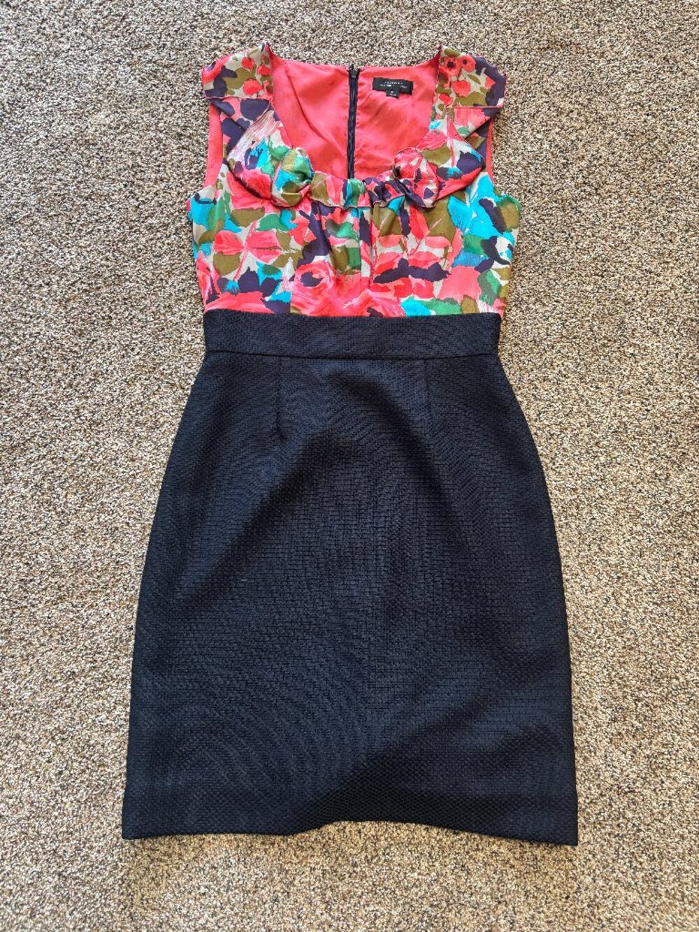 Tahari Dress Women's 2 Floral Sheath Sleeveless Scoop Neck Short Zip Silk
